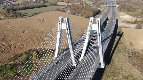 Aerial view of Bridge of Cardinal Franciszek Macharski in Krakow, Poland alt