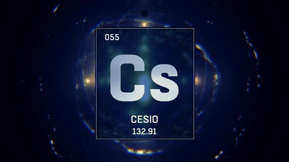 Cesium as Element 55 of the Periodic Table on Blue Background in Spanish Language