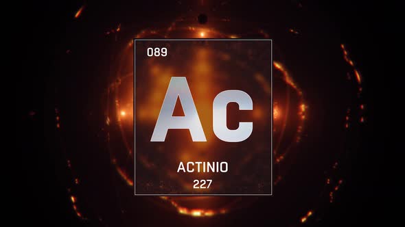 Actinium as Element 89 of the Periodic Table on Orange Background in Spanish Language
