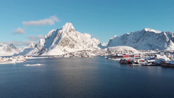 Bay of Reine in the Lofoten islands (Norway) Sunny day and blue sky.