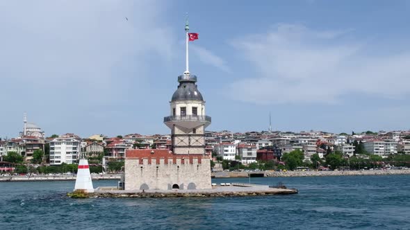Historical Maiden's Towers and Coast of Uskudar Salacak at Istanbul in slow motion alt
