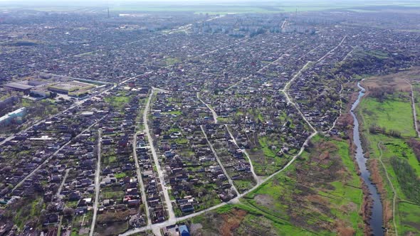 Aerial view of residential houses .