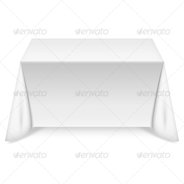 Rectangular Table with White Tablecloth - Man-made Objects Objects