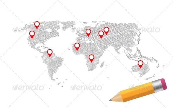 World Sketch Map Infographic Business Template - Web Technology