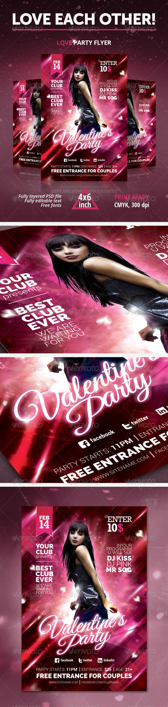 Valentine`s Day (Love) Party Flyer - Clubs & Parties Events