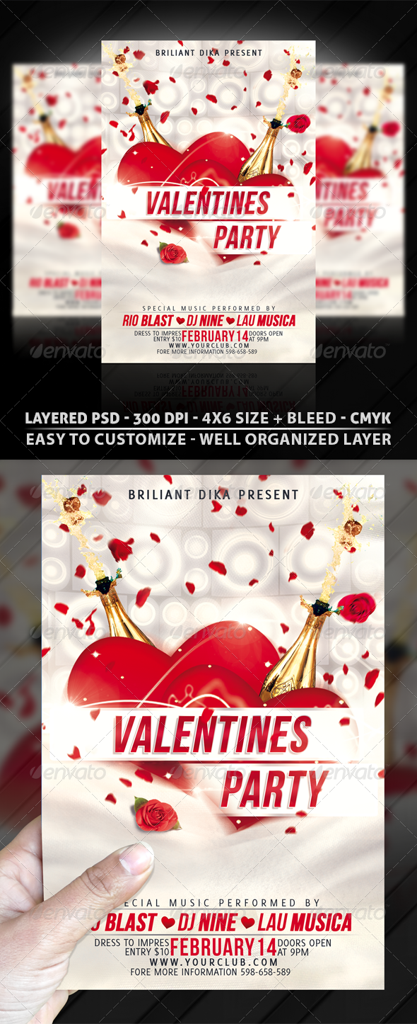 Minimal Valentines Party Flyer Template - Clubs & Parties Events