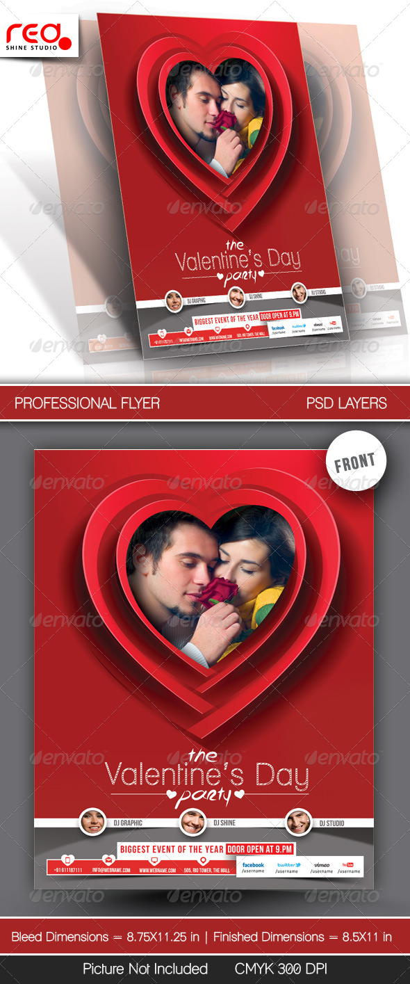 Valentine's Day Party Flyer Template - Clubs & Parties Events