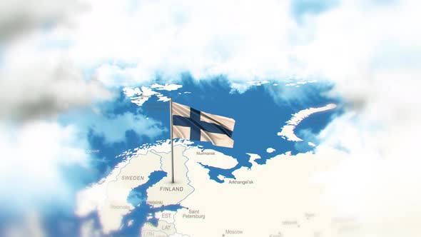 Finland Map And Flag With Clouds