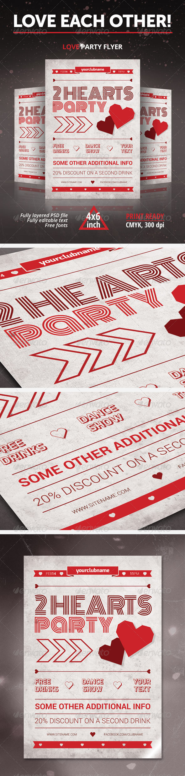 Two Hearts Party Flyer - Clubs & Parties Events