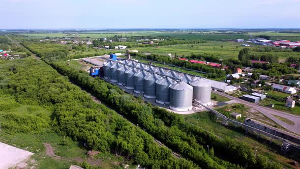Modern Grain Silo Elevator View From a Height and From Different Angles