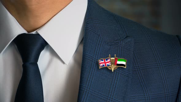 Businessman Friend Flags Pin United Kingdom United Arab Emirates alt