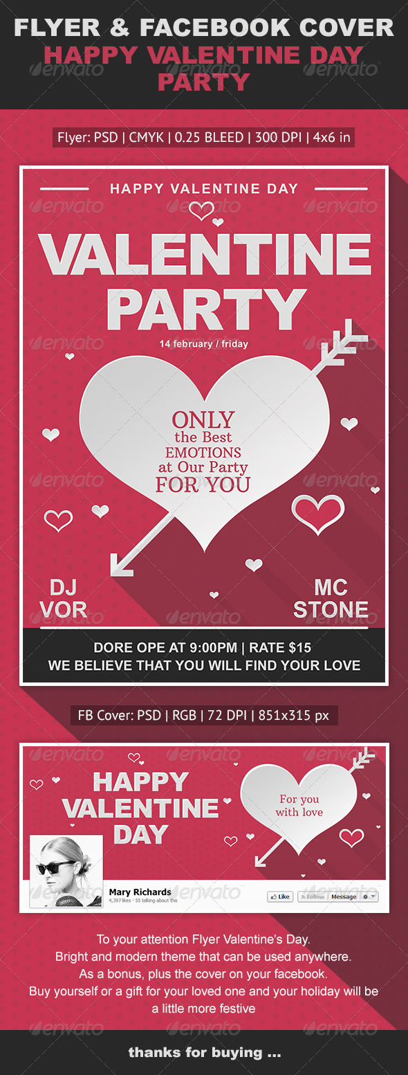 Happy Valentine Day Flyer & Facebook Cover - Events Flyers