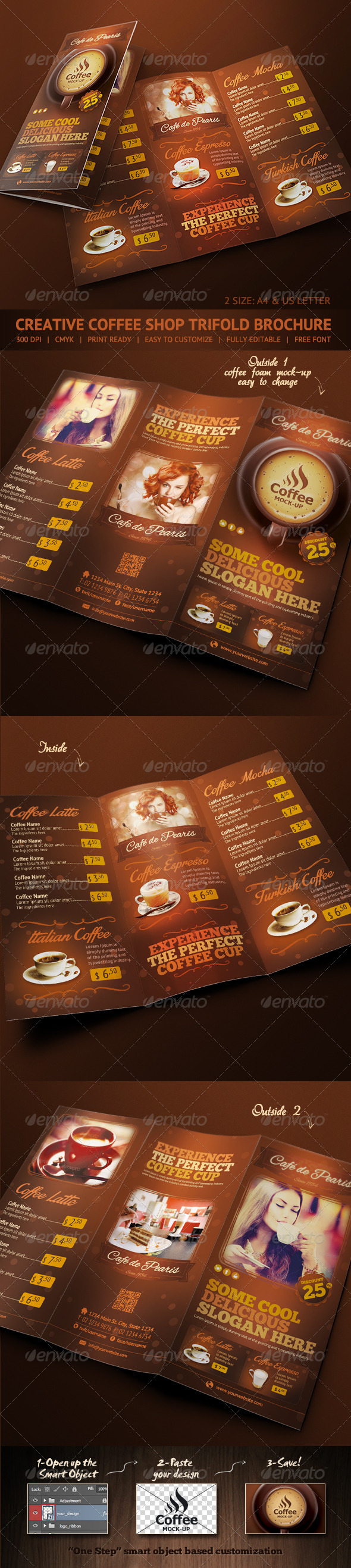 Trifold Brochure - Coffee Menu - Food Menus Print Templates