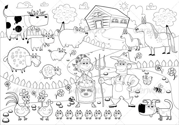 Farm Family in Black and White. - Animals Characters