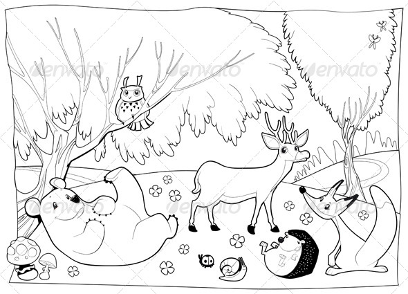 Animals in the Wood, Black and White. - Animals Characters