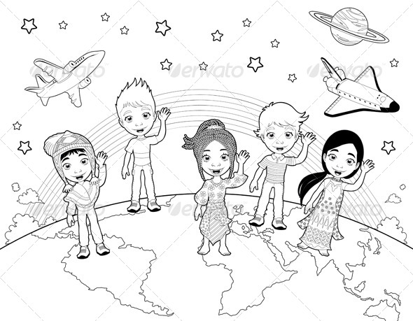 Children on the World in Black and White. - People Characters