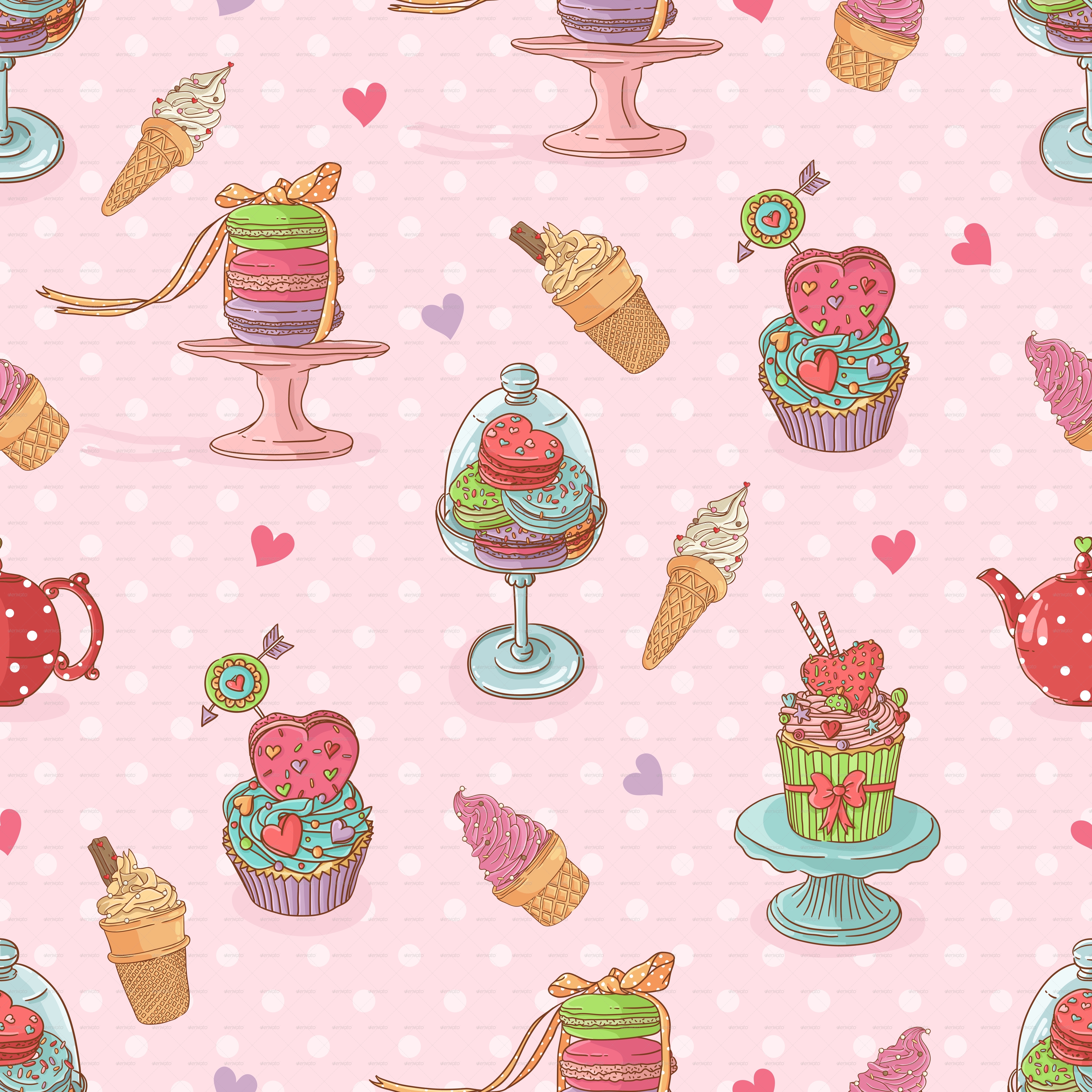 Seamless Pattern With Cupcakes And Ice Cream By Tomuato GraphicRiver