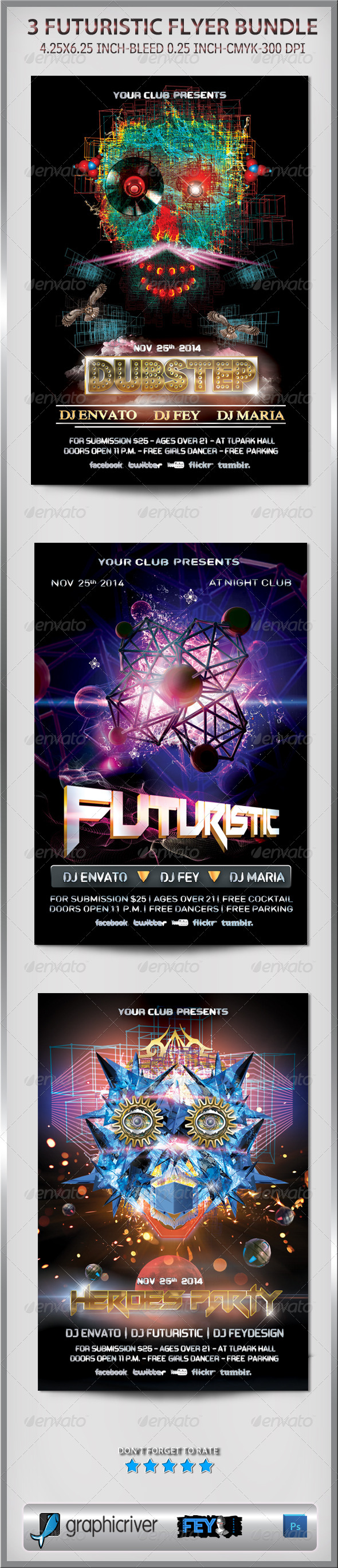 3 Futuristic Flyer Bundle - Flyers Print Templates