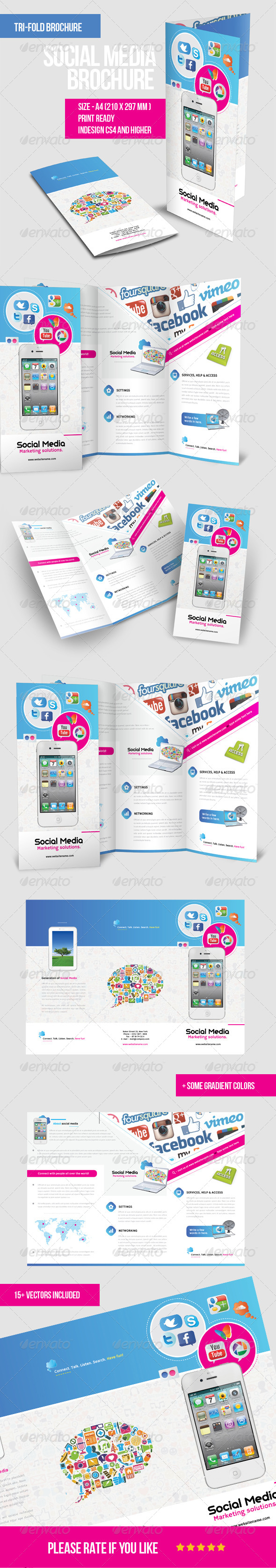 Mobile & Social Media Tri - fold Brochure - Brochures Print Templates