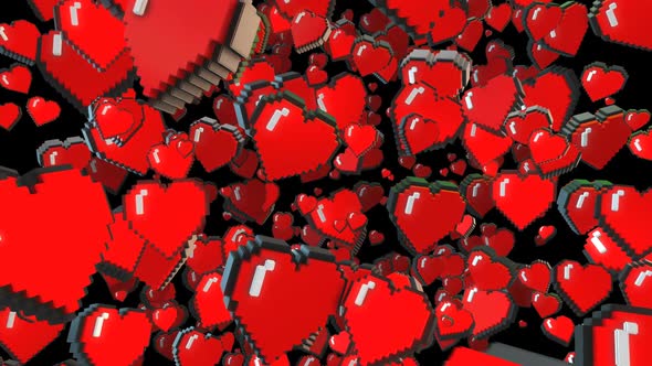 Pixel arcade hearts falling