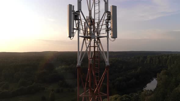 Closeup Aerial View of the Cellular Telecom Tower alt