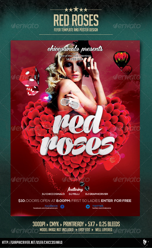 Red Roses Flyer Template - Events Flyers
