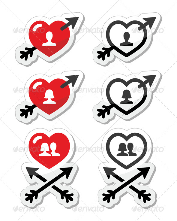 Hearts with Arrow, Love, Valentines Icons Set - Valentines Seasons/Holidays