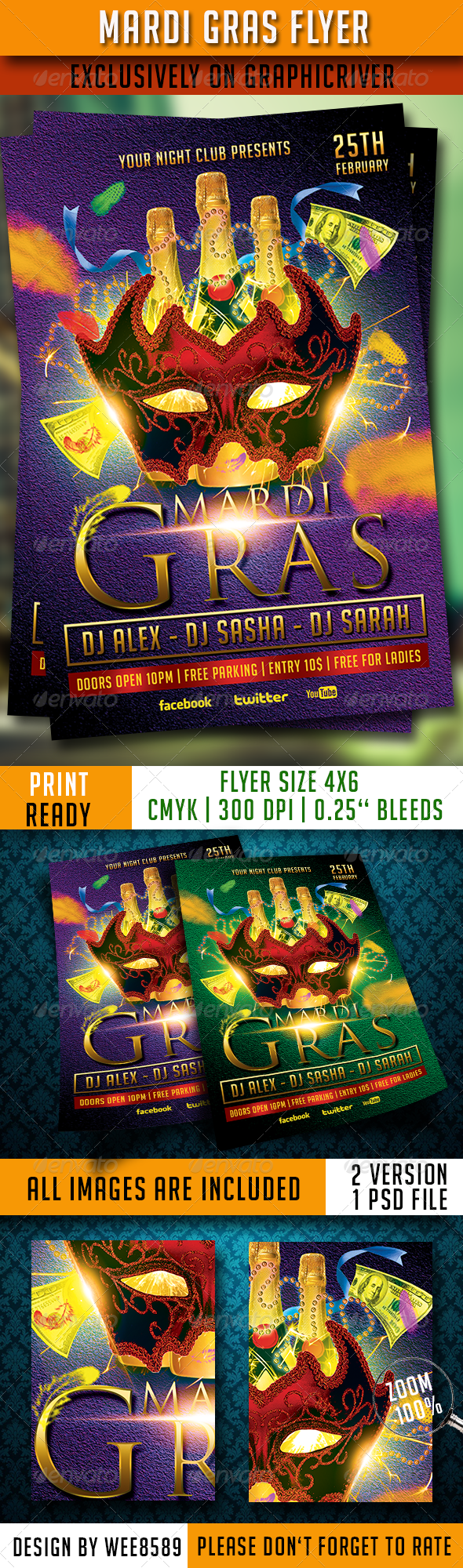 Mardi Gras Flyer Template - Clubs & Parties Events