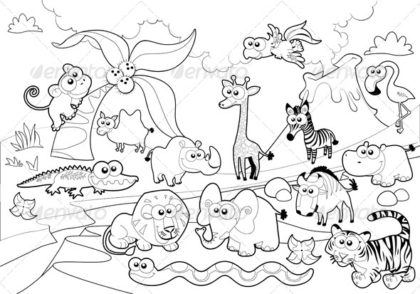 Savannah Animal Family with Background - Animals Characters