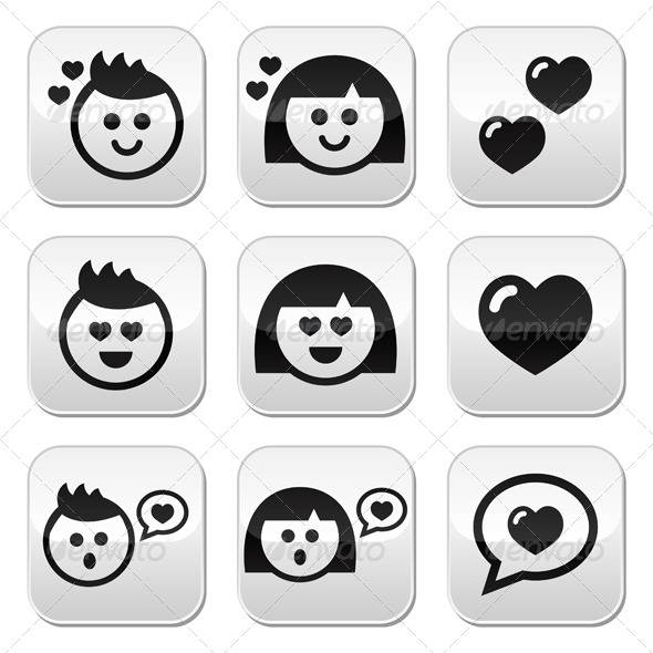 Man and Woman in Love, Valentine's Buttons Set - Valentines Seasons/Holidays