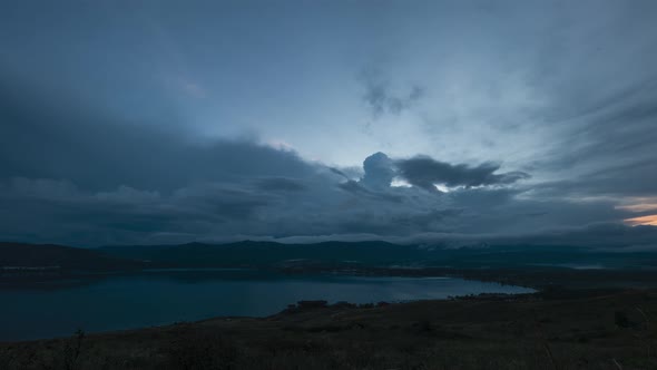 Time Lapse of Darkening Stormy Sky Over Bannoe Lake at Ural
