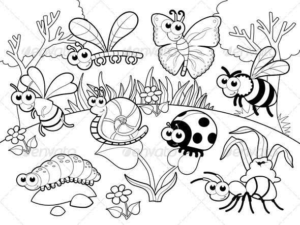 Bugs and a Snail - Animals Characters
