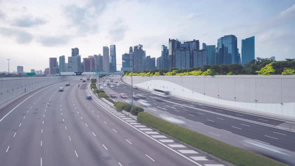 Traffic view with background Singapore landmark financial business district. alt