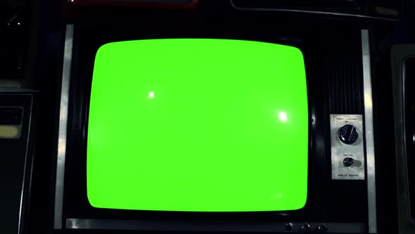 Vintage TV Green Screen. Dolly Out. 4K.