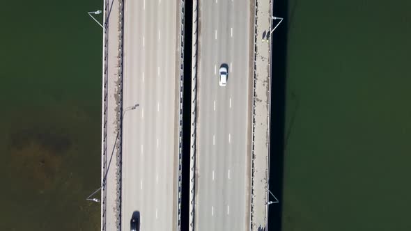 a Large Automobile Bridge Over the River From a Bird'seye View