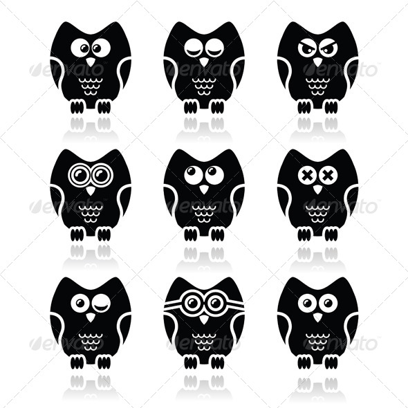 Owl Cartoon Character Icon Set - Animals Characters