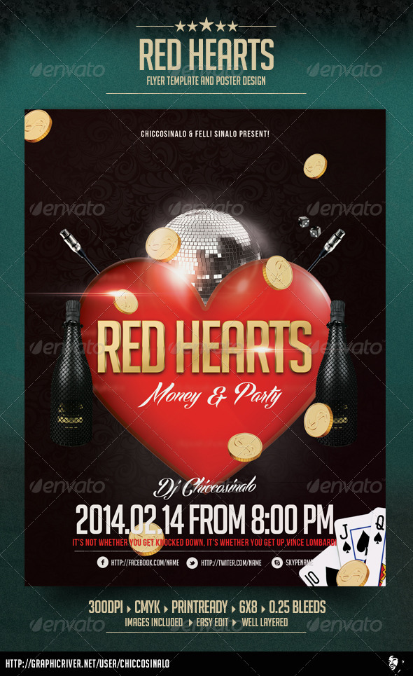 Red Hearts Flyer Template - Events Flyers