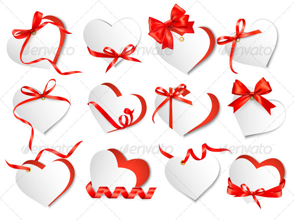 Set of Beautiful Gift Cards with Red Gift Bows - Valentines Seasons/Holidays