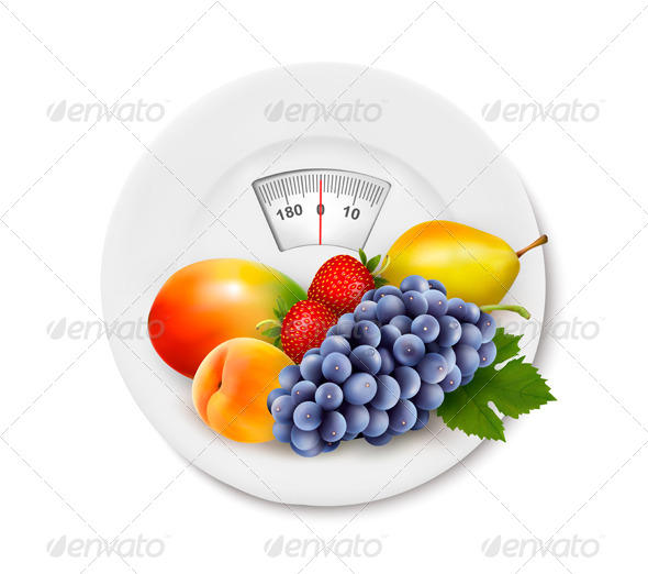 Fruit on the Weight Scale Diet Concept - Health/Medicine Conceptual