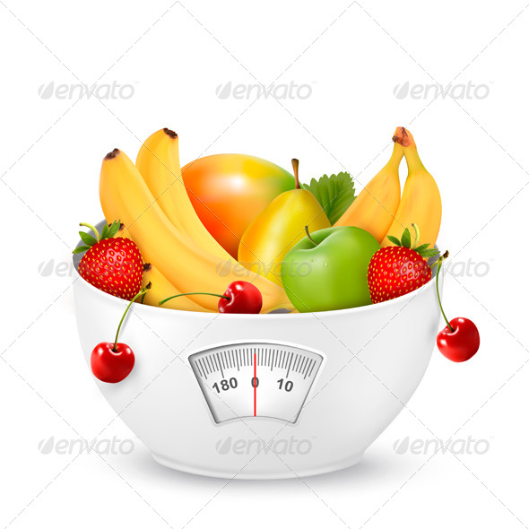 Fruit with in a Weight Scale Diet Concept - Health/Medicine Conceptual