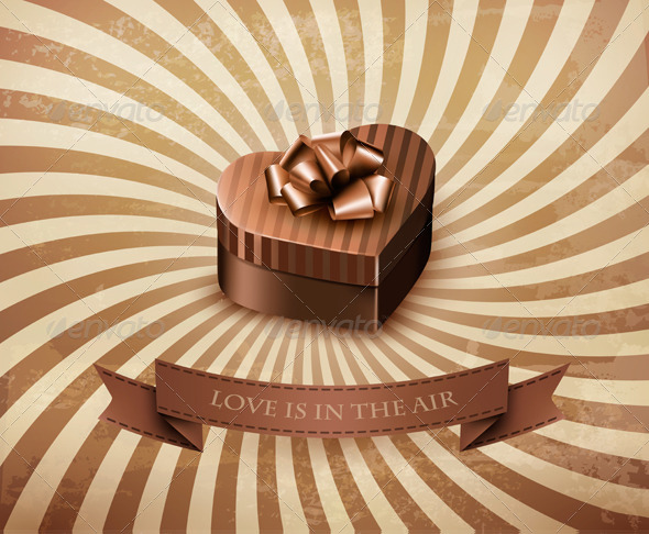 Heart Shaped Gift Box on Retro Background - Valentines Seasons/Holidays