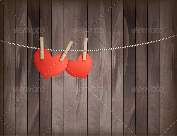 Two Hearts Hanging on a Rope - Valentines Seasons/Holidays