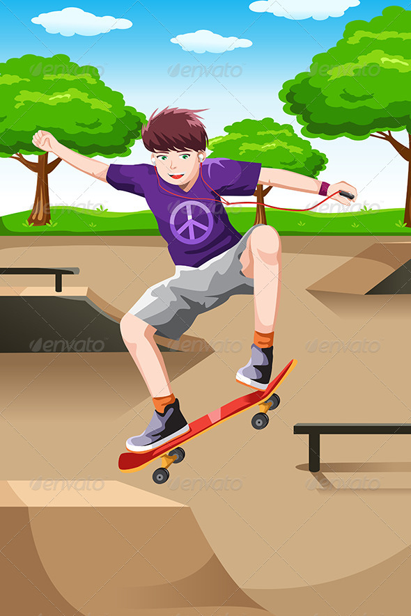 Happy Kid Playing Skateboard - Sports/Activity Conceptual