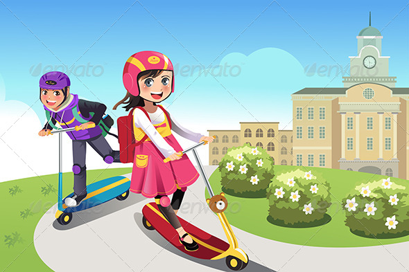 Kids Riding Scooter - Sports/Activity Conceptual