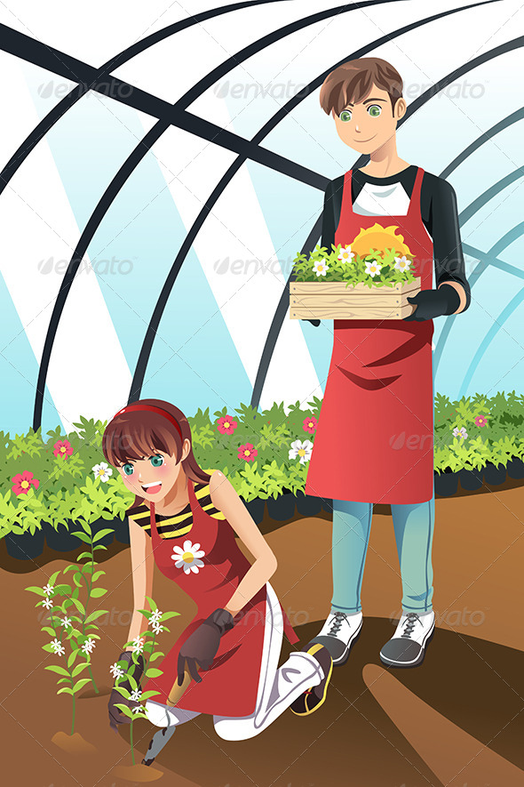 Planting in Greenhouse - People Characters