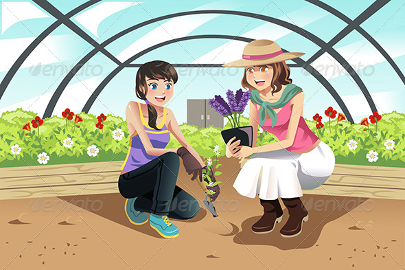 Planting in Greenhouse - People Characters