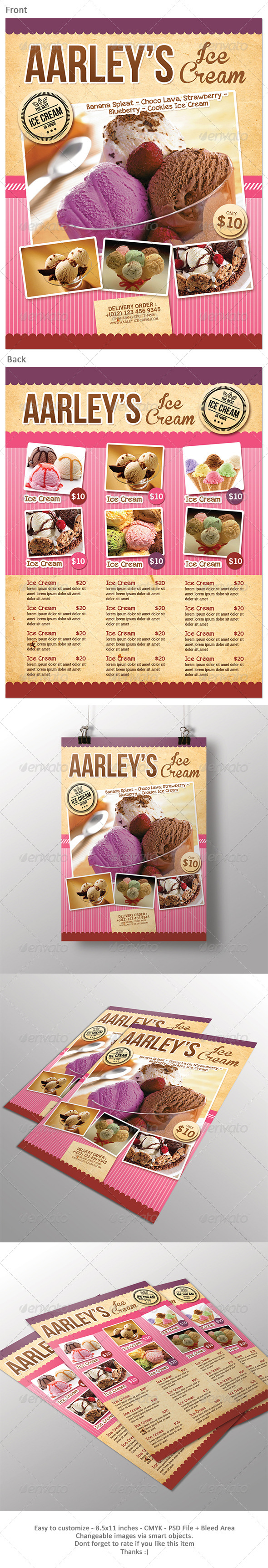 Ice Cream Menu Flyer - Food Menus Print Templates