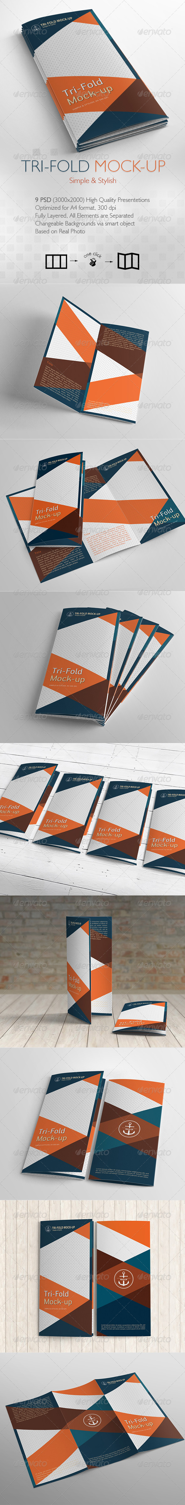 Tri-Fold Brochure Mock-up / 9 Different Images - Brochures Print