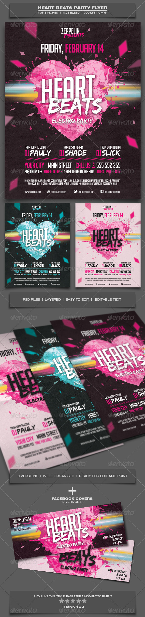 Heart Beats Party - Event Flyer Template - Clubs & Parties Events