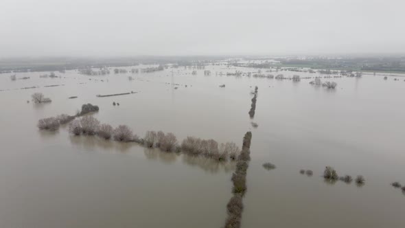 Aerial View of Flooding in the UK During the Winter Causing Devastation alt